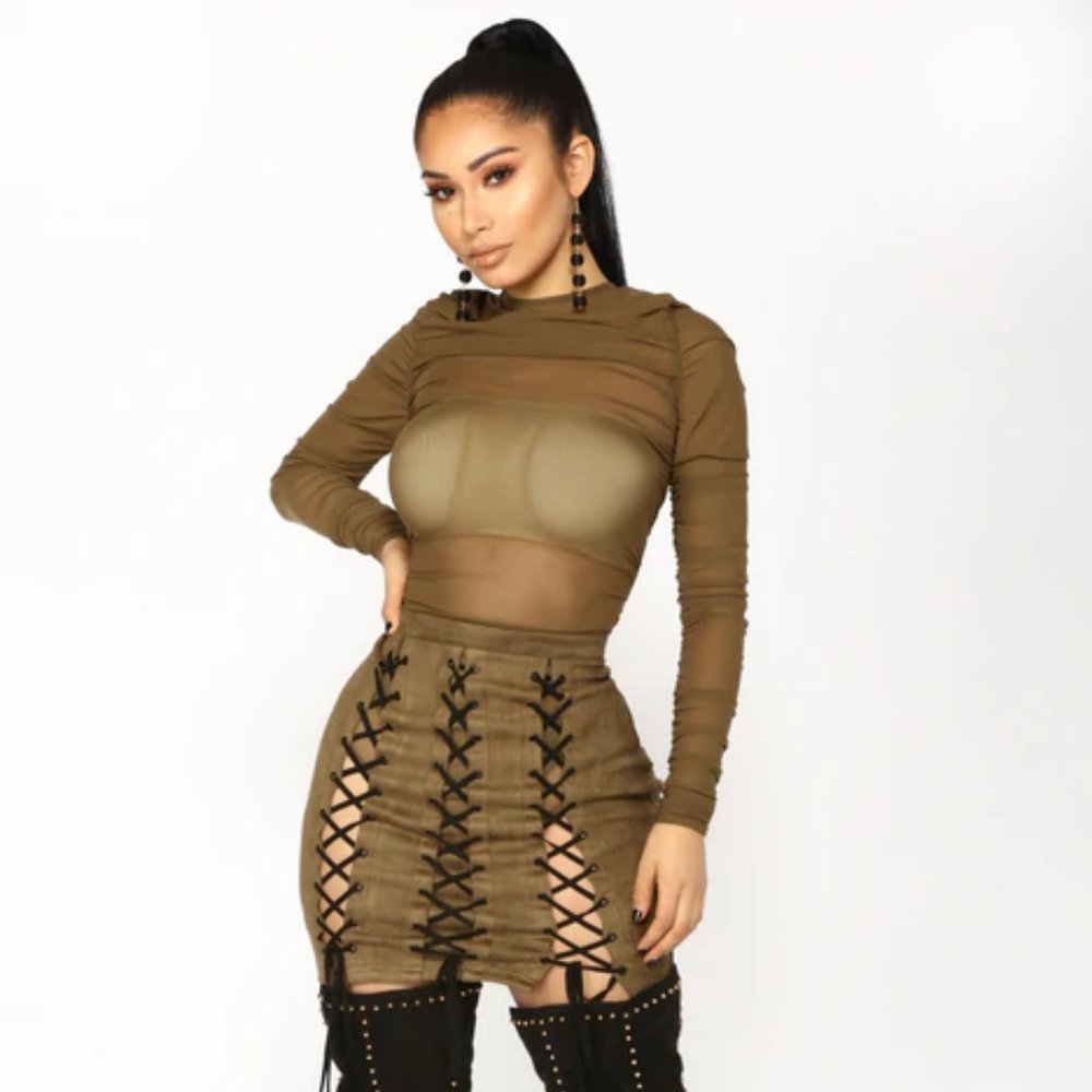Fashion Nova Mesh Dress - Olive